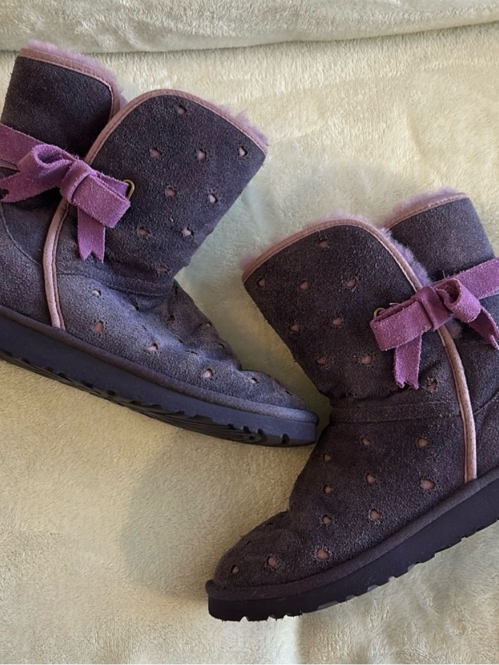 UGG Purple Suede Shearling Bow Short Boots